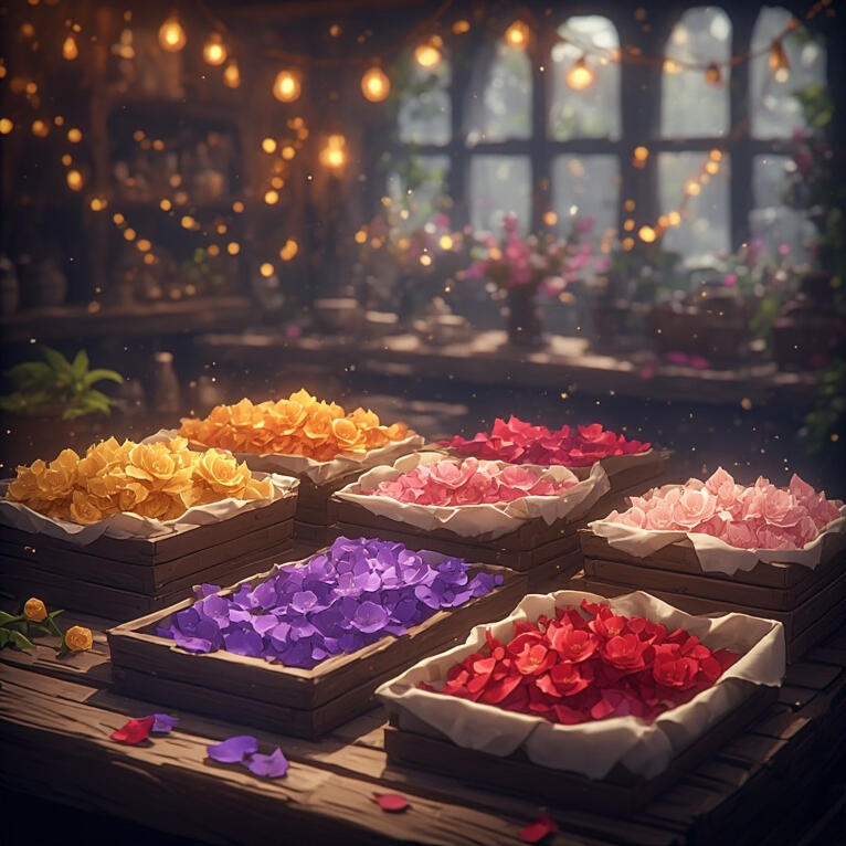 An AI-generated image of lighting supplies that include candles, parchment and stationery, envelopes, scrolls, quills, ink, and sealing wax.