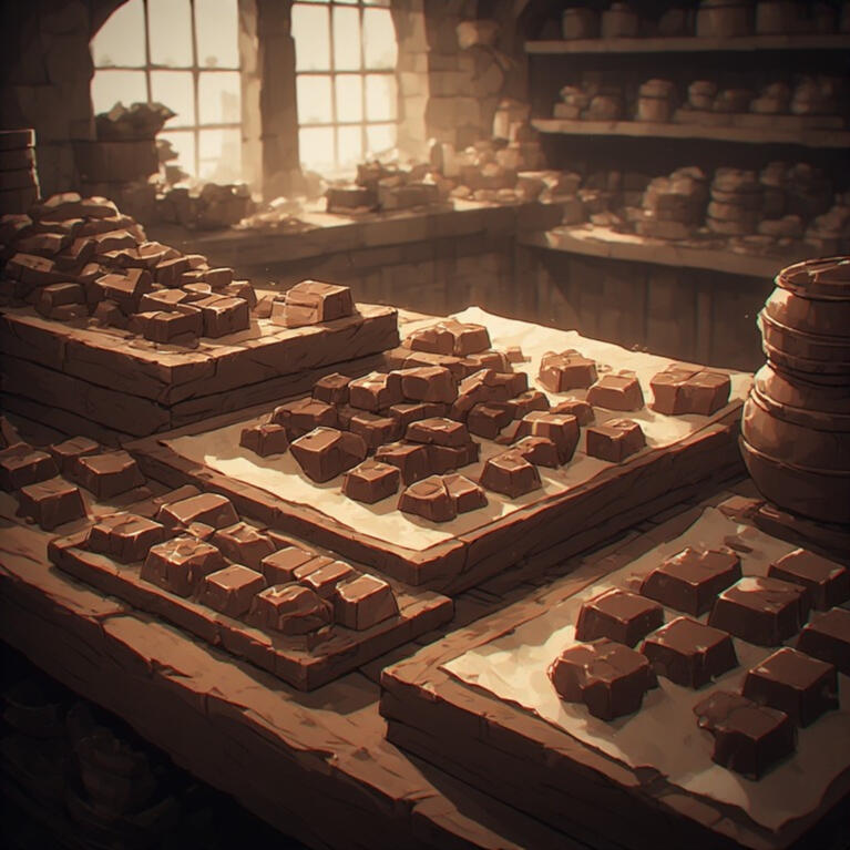 An AI-generated image of lighting supplies that include candles, parchment and stationery, envelopes, scrolls, quills, ink, and sealing wax.