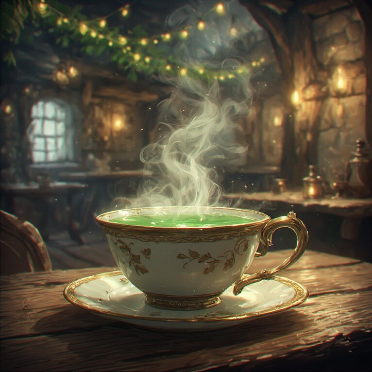 An AI-generated image of lighting supplies that include candles, parchment and stationery, envelopes, scrolls, quills, ink, and sealing wax.