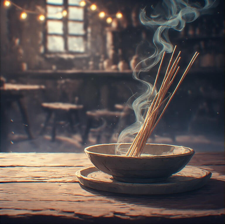 An AI-generated image of lighting supplies that include candles, parchment and stationery, envelopes, scrolls, quills, ink, and sealing wax.