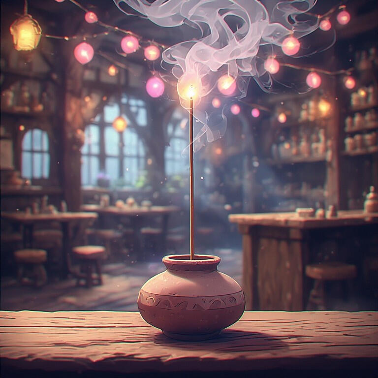 An AI-generated image of lighting supplies that include candles, parchment and stationery, envelopes, scrolls, quills, ink, and sealing wax.